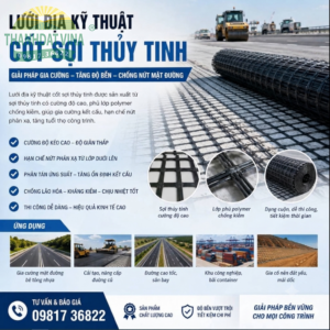 Lưới địa kỹ thuật cốt sợi thủy tinh 100kNm gia cố mặt đường bê tông nhựa THANHDATVINA CNC
