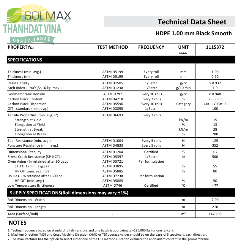 MÀNG CHỐNG THẤM HDPE SOLMAX 1.0 MM