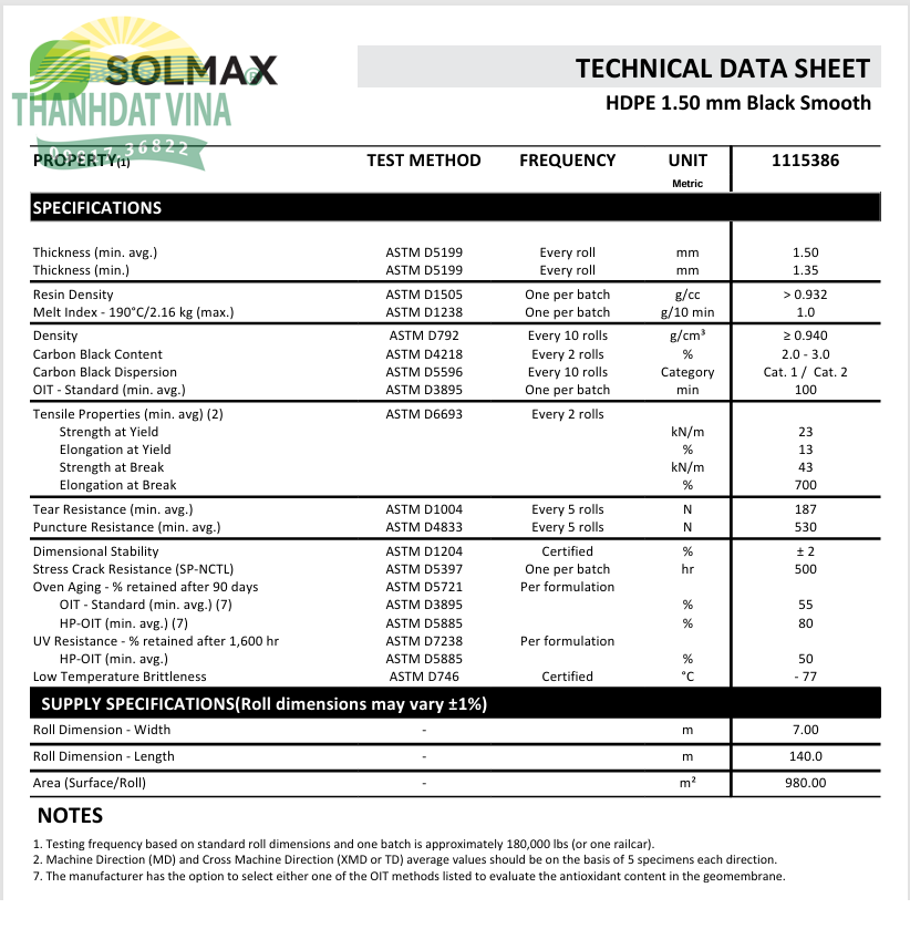 MÀNG CHỐNG THẤM HDPE SOLMAX 1.5MM