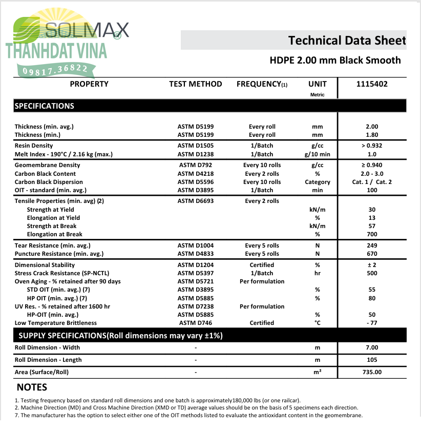 MÀNG CHỐNG THẤM HDPE SOLMAX 2.0MM